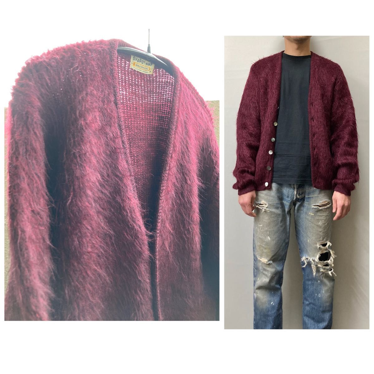 毛足長 肉厚 】60s ヴィンテージ shaggy man モヘアカーディガン 毛足長 肉厚 】60s ヴィンテージ shaggy man モヘアカーディガン