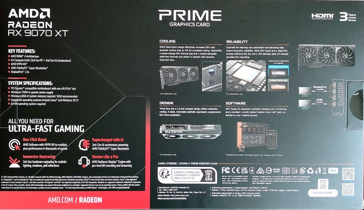 新品未開封品 ASUS Prime Radeon RX 9070 XT OC Edition 16GB 新品未開封品 ASUS Prime Radeon RX 9070 XT OC Edition 16GB
