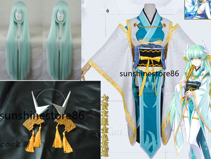Fate/Grand Order 清姫 コスプレ衣装+靴下+道具 髪飾り+ウィッグ