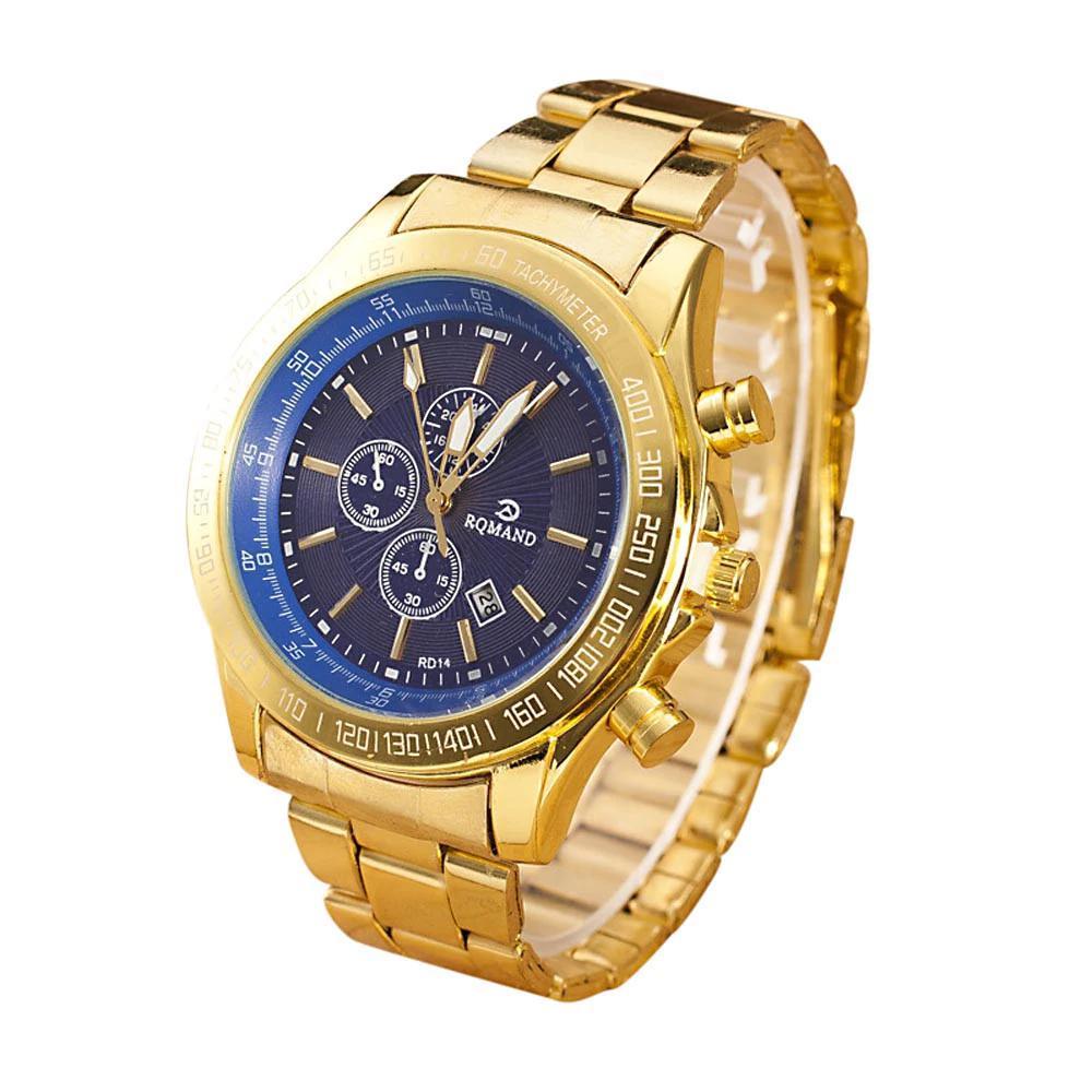 腕時計男性ステンレス鋼腕時計アナログ腕時計高級トップゴールド_画像3