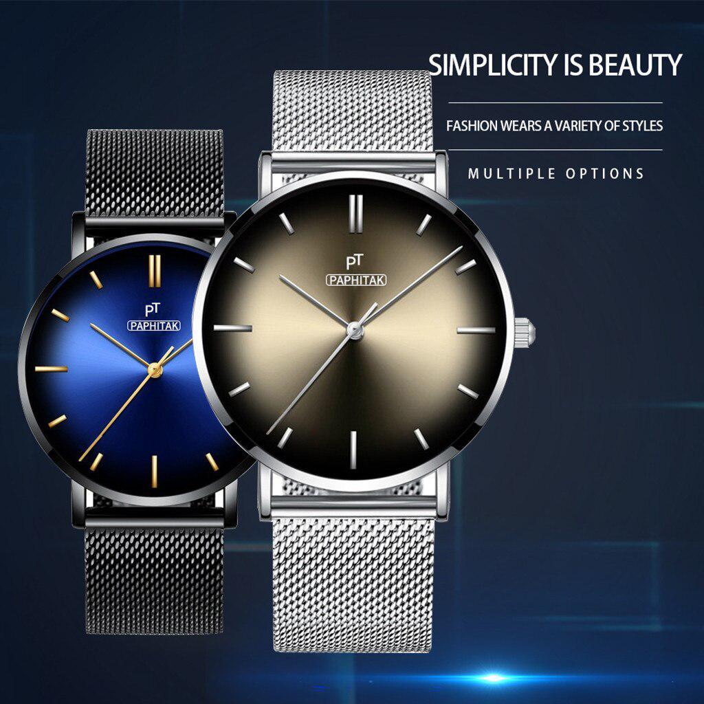 腕時計 超薄型 ステンレス鋼 ステンレスベルト クォーツ腕時計 レッド 通販
