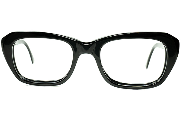 上流紳士的 UPPER CLASSIC UK MODERN 1960sデッドストックMADE IN ENGLAND立体的CUTTING BLACK ウェリントン 眼鏡 size48/22 ヴィンテージ