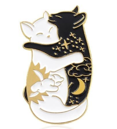 抱き合う猫　仲良し猫　ピンバッジ　2種　ピンバッチ　ピンブローチ☆黒猫 白猫☆可愛い かわいい ワンポイント★バッグや衿元をおしゃれに