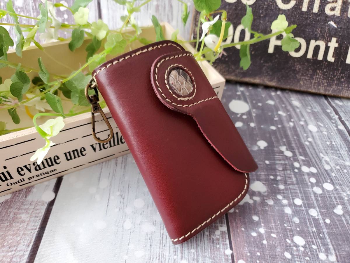 [ original leather ] multifunction 6 ream key case bordeaux * galbi na hook python leather wine red men's lady's cow leather new goods 