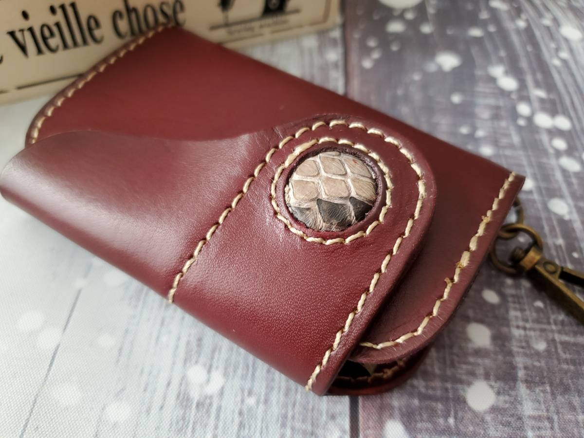 [ original leather ] multifunction 6 ream key case bordeaux * galbi na hook python leather wine red men's lady's cow leather new goods 