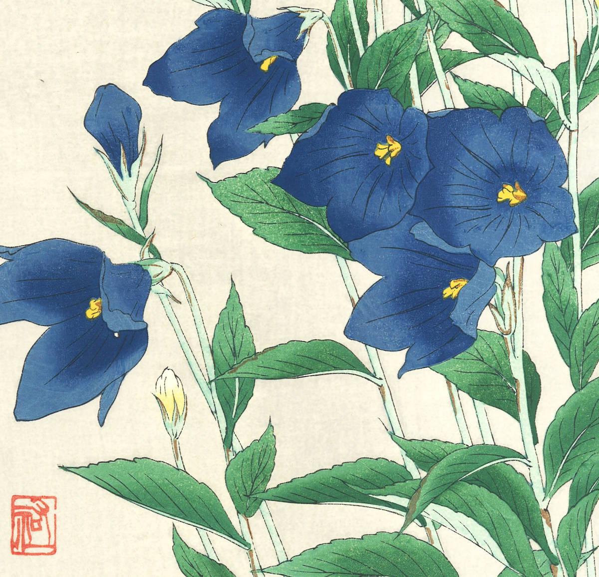 大菅祐一 (Osuga Yuichi) (1939~) 木版画 F179 桔梗 (Bell-flower)　初版昭和中期～京都の一流の摺師の技をご堪能下さい!_画像10