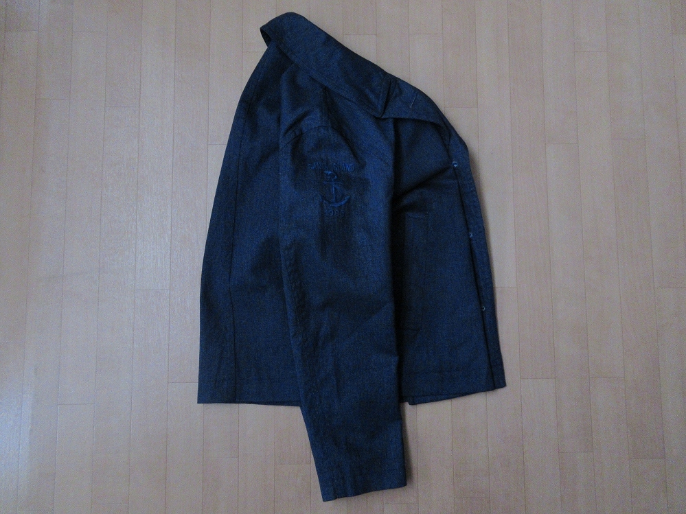  made in Japan CAPTAIN SANTA embroidery thin Denim pea coat jacket S indigo blue Captain Santa CLUB blouson marine Joy Mark design 