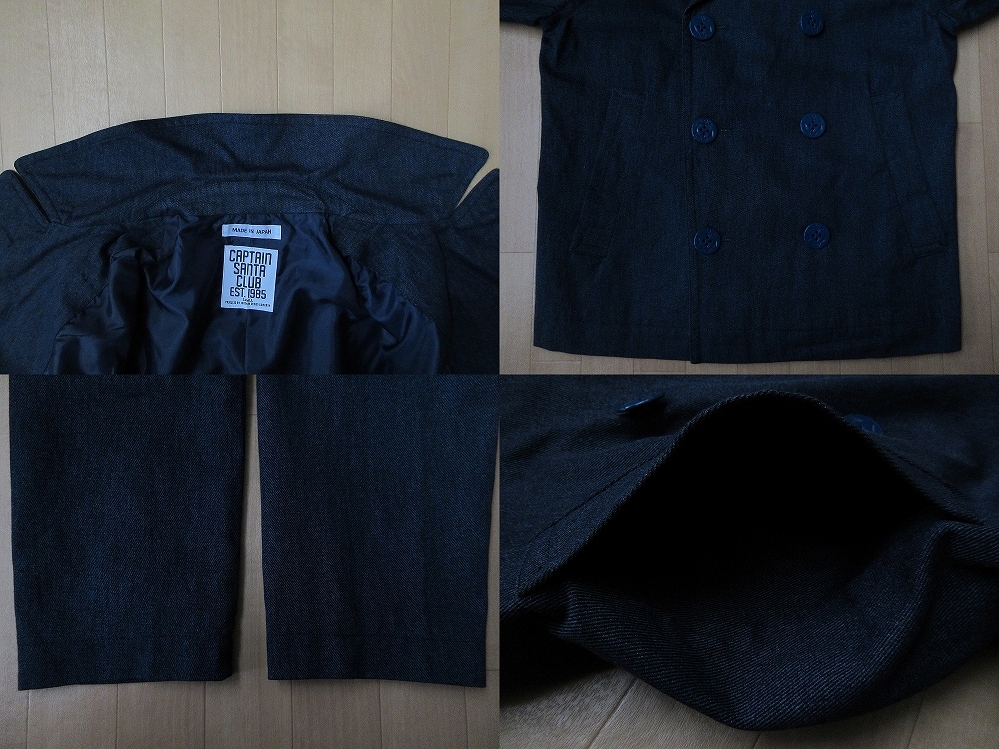  made in Japan CAPTAIN SANTA embroidery thin Denim pea coat jacket S indigo blue Captain Santa CLUB blouson marine Joy Mark design 