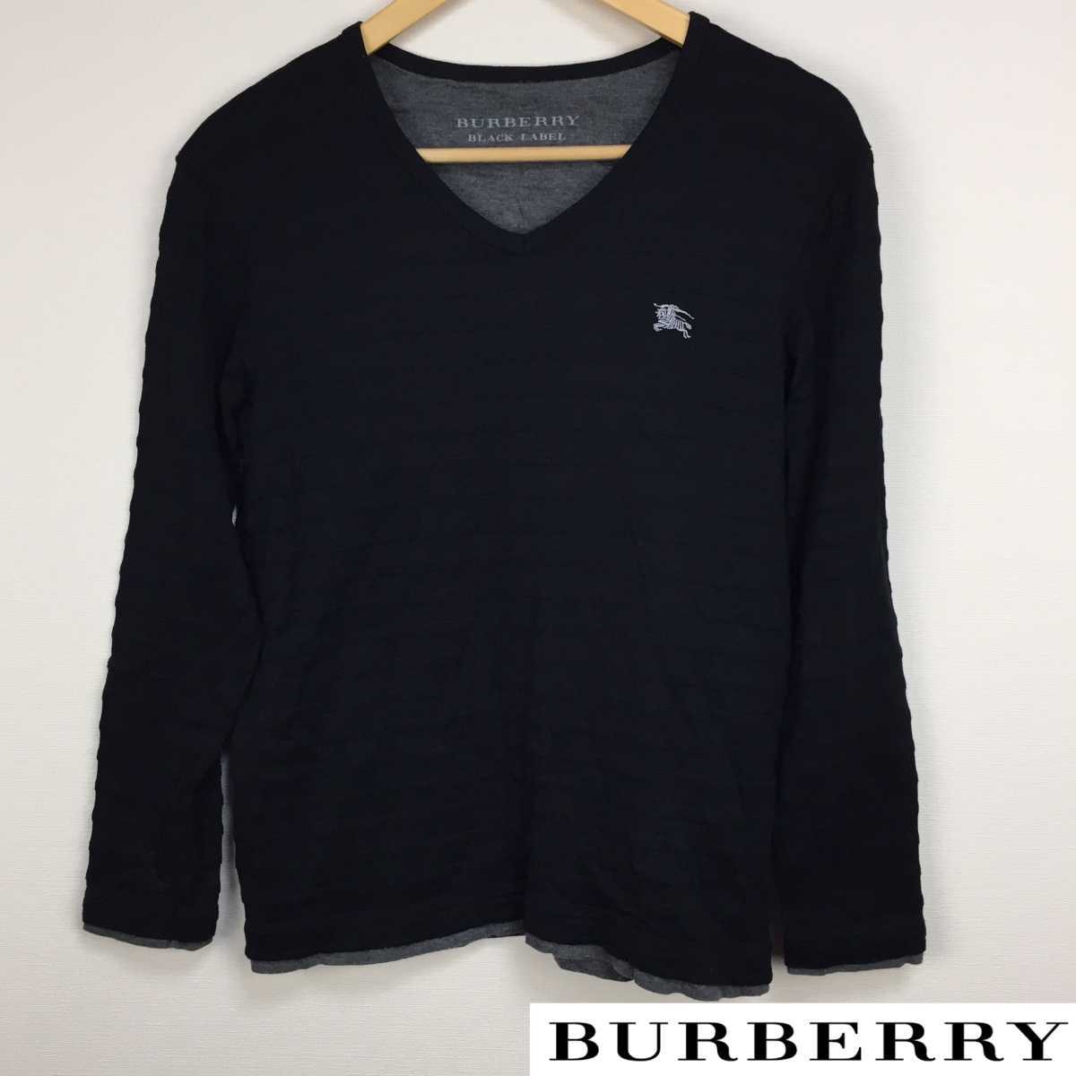 美品 BURBERRY BLACK LABEL 長袖カットソー ブラック サイズ2 返品可能 送料無料