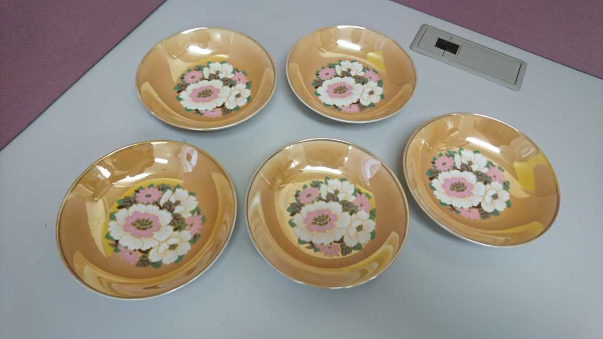 昭和レトロ　当時もの Aurora China 小皿　銘々皿　5枚　金彩 アンティーク_画像1
