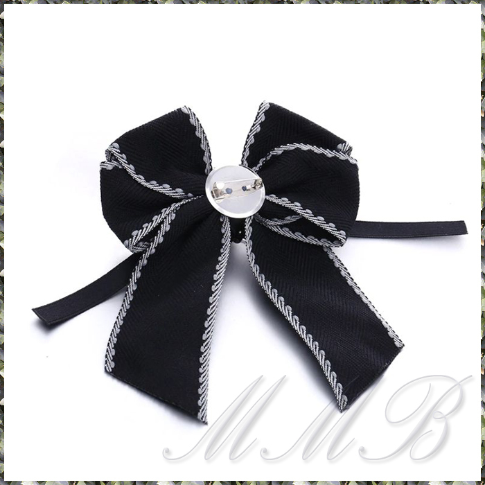 [Corsage] Ribbon Bow Brooch big pearl & crystal CZ black x gray ribbon one Point corsage brooch 