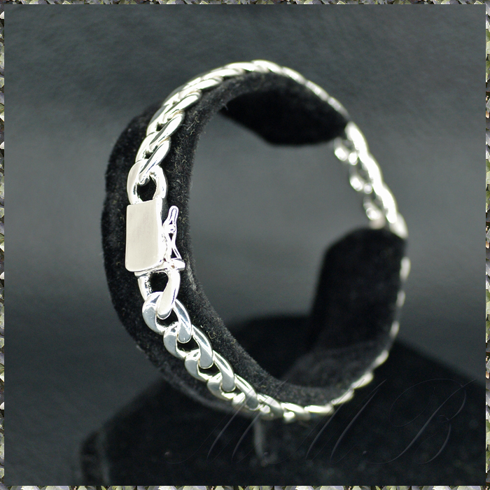 [BRACELET] Silver Square Lock スクエア ロック オーバル 喜平 チェーン シルバー ブレスレット 7.7x200mm (19g)_画像1