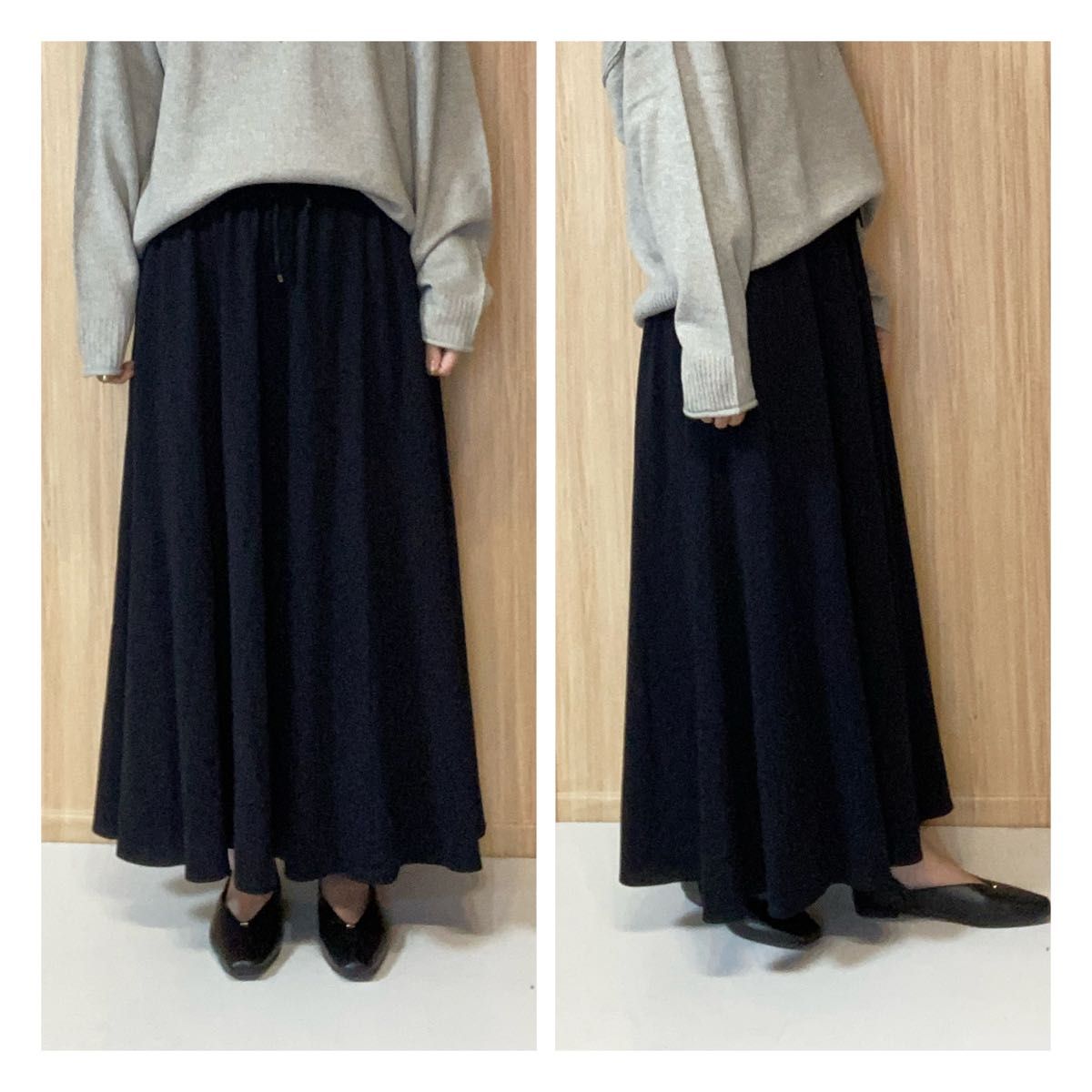 新品タグ付きロングスカート☆3L☆2XL☆ゆったり☆大きいサイズ☆ウエストゴム☆春物☆大人☆ブラックネイビー