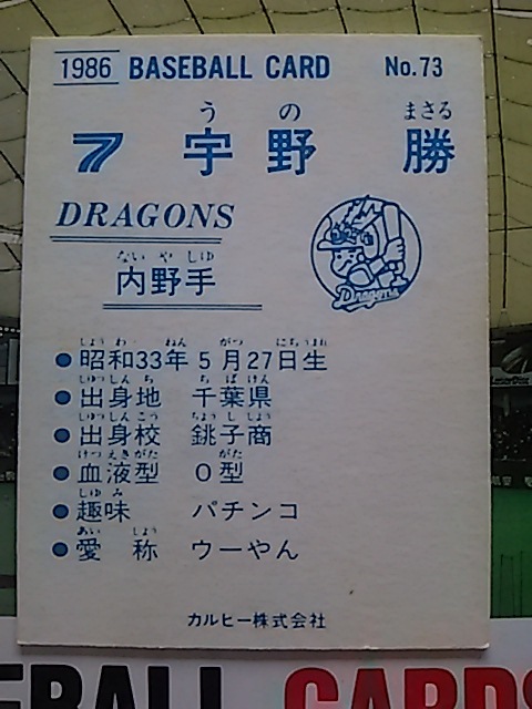 1986年 カルビー プロ野球カード 中日 宇野勝 No.73_画像2