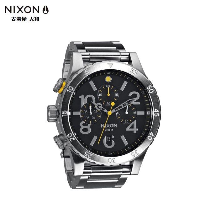 即決 電池切れ 正規品 Nixon ニクソン 48ミリ クォーツ クロノグラフ 腕時計 時計 48-20 A486000 ブラック シルバー ステンレススチール