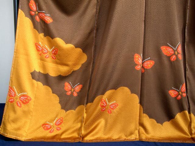 [ new goods ][ domestic production ] aperture stop long-sleeved kimono . taking .. butterfly treacle brown wistaria . aperture stop high class book@ aperture stop long-sleeved kimono kimono coming-of-age ceremony wedding pretty piece .. on goods brilliant unused simplified 