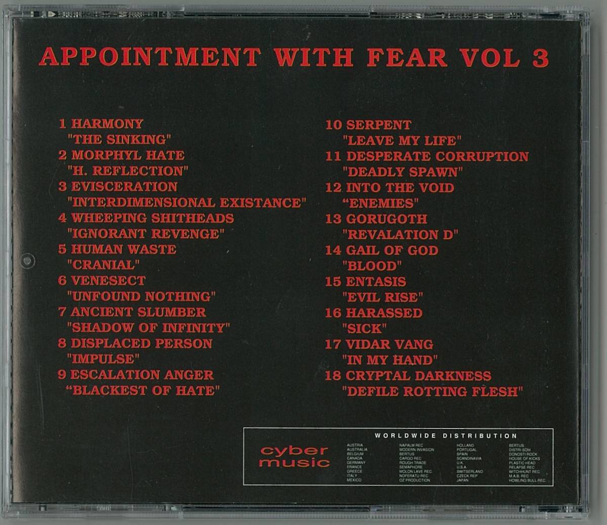 V.A ／ APPOINTMENT WITH FEAR　Vol.3　輸入盤ＣＤ　HUMAN WASTE　他　　検～ grind morbid angel napalm death carcass deicide obituary_画像2