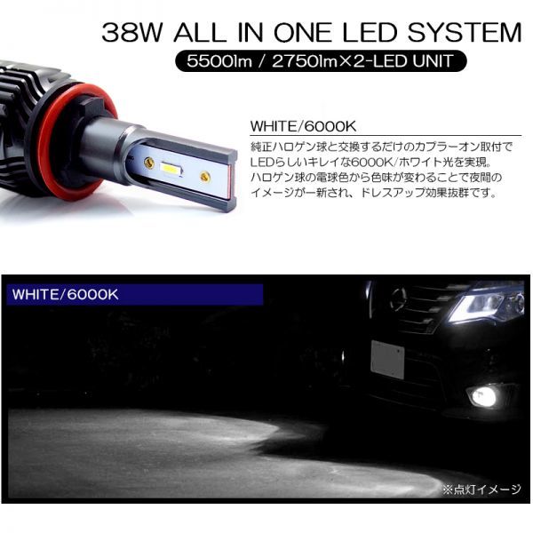 50系 1型/2型/3型 前期/中期/後期 エスティマ アエラス含む LED ハイビーム HB3 38W 5500lm ファンレス 6000K/ホワイト/白_画像2