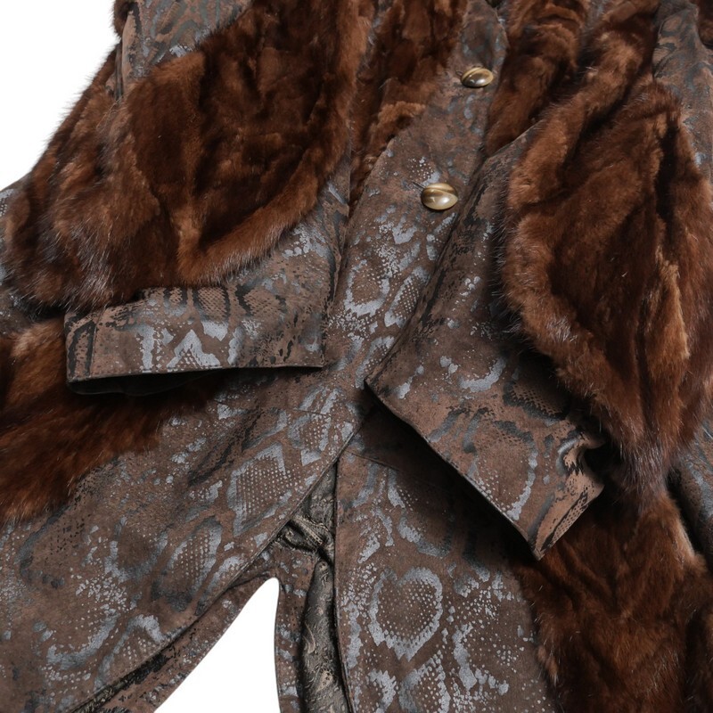 GR2726=最高級毛皮 デミバフミンク/MINK×リアルレザー/本革*PROGETTmoda*ジャケット コート 裏地ペイズリー柄*サイズ44*ブラウン系_画像4