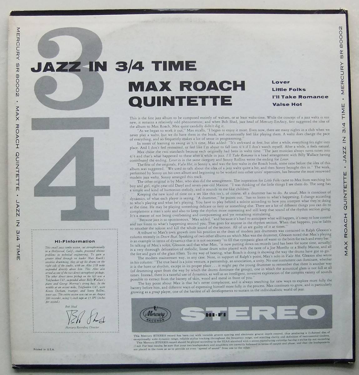 ◆ MAX ROACH / Jazz In 3/4 Time ◆ Mercury SR 80002 (blue:dg) ◆ S_画像2