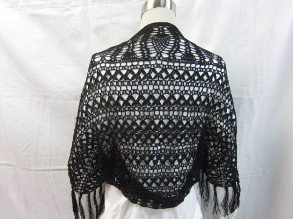  beautiful goods hand-knitted black . crochet needle braided. shawl formal for Margaret bolero lame entering rayon ( slit thread ) lacework tube type M size 