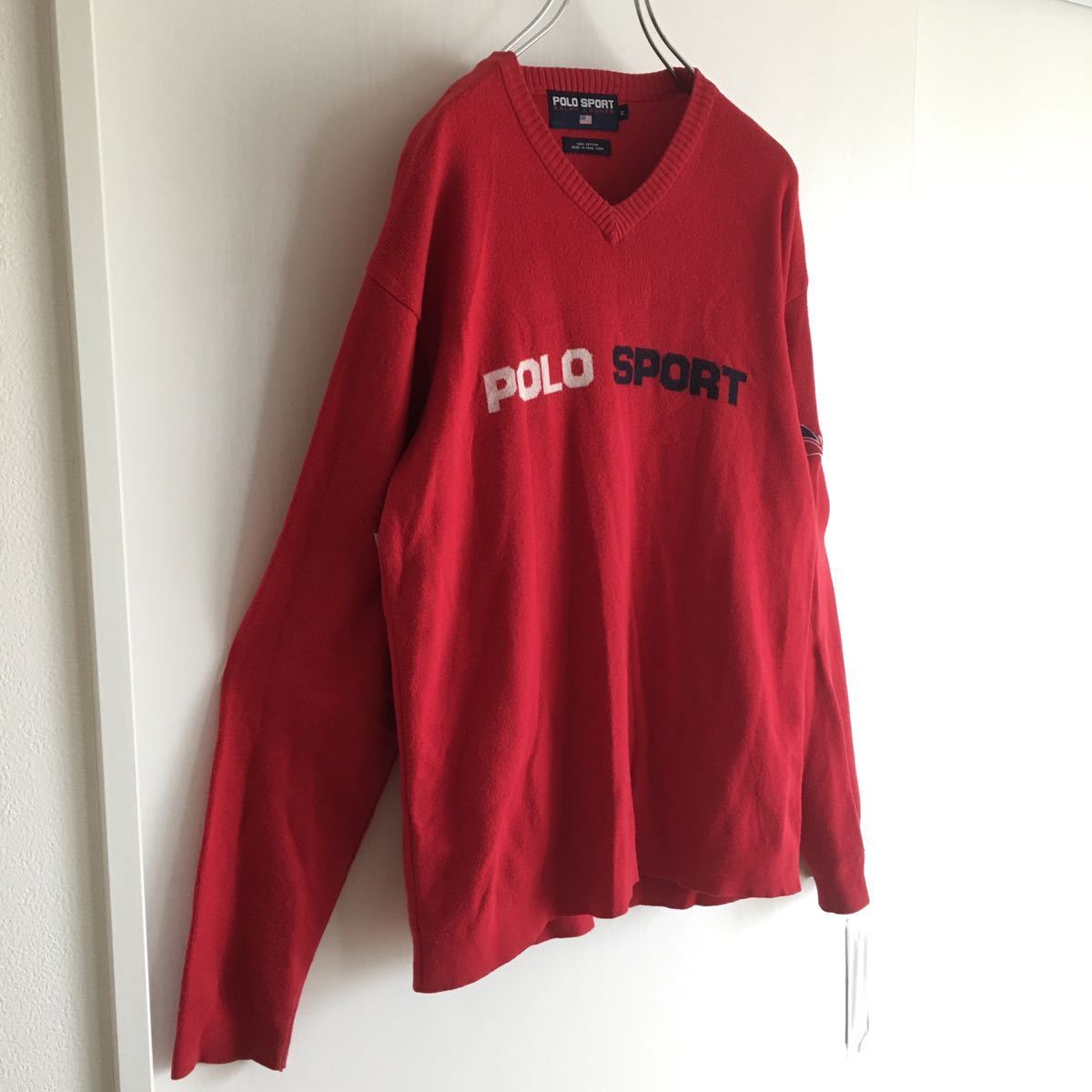 90s★POLO SPORT RALPH LAUREN ポロ スポーツ ラルフローレン コットン ニット セーター ビッグロゴ ヴィンテージ / RRL 1992 1993 当時物_画像3