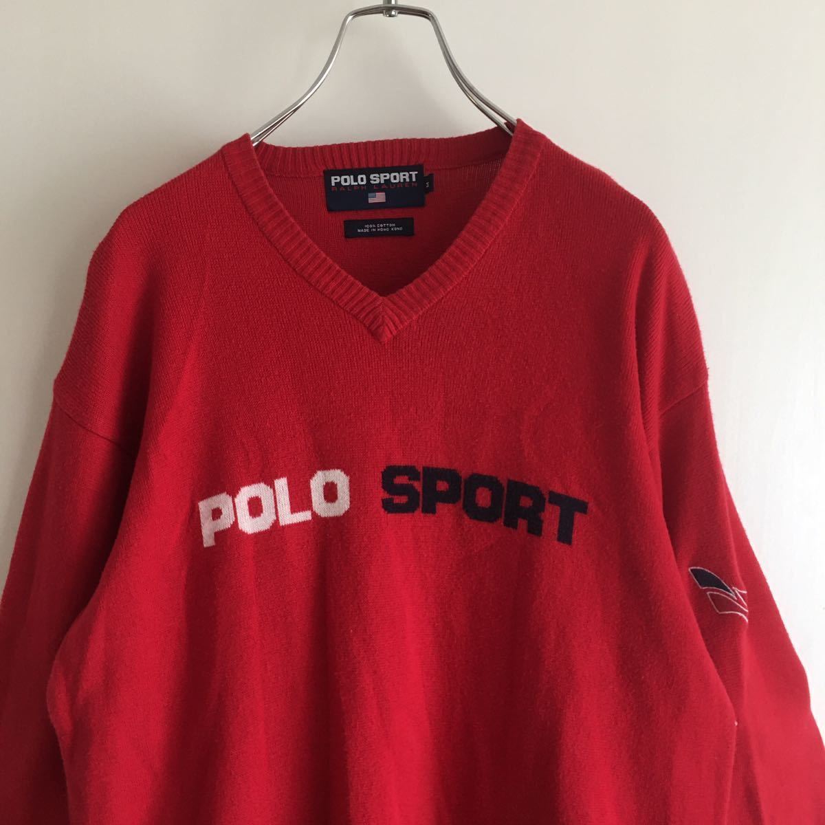 90s★POLO SPORT RALPH LAUREN ポロ スポーツ ラルフローレン コットン ニット セーター ビッグロゴ ヴィンテージ / RRL 1992 1993 当時物_画像5