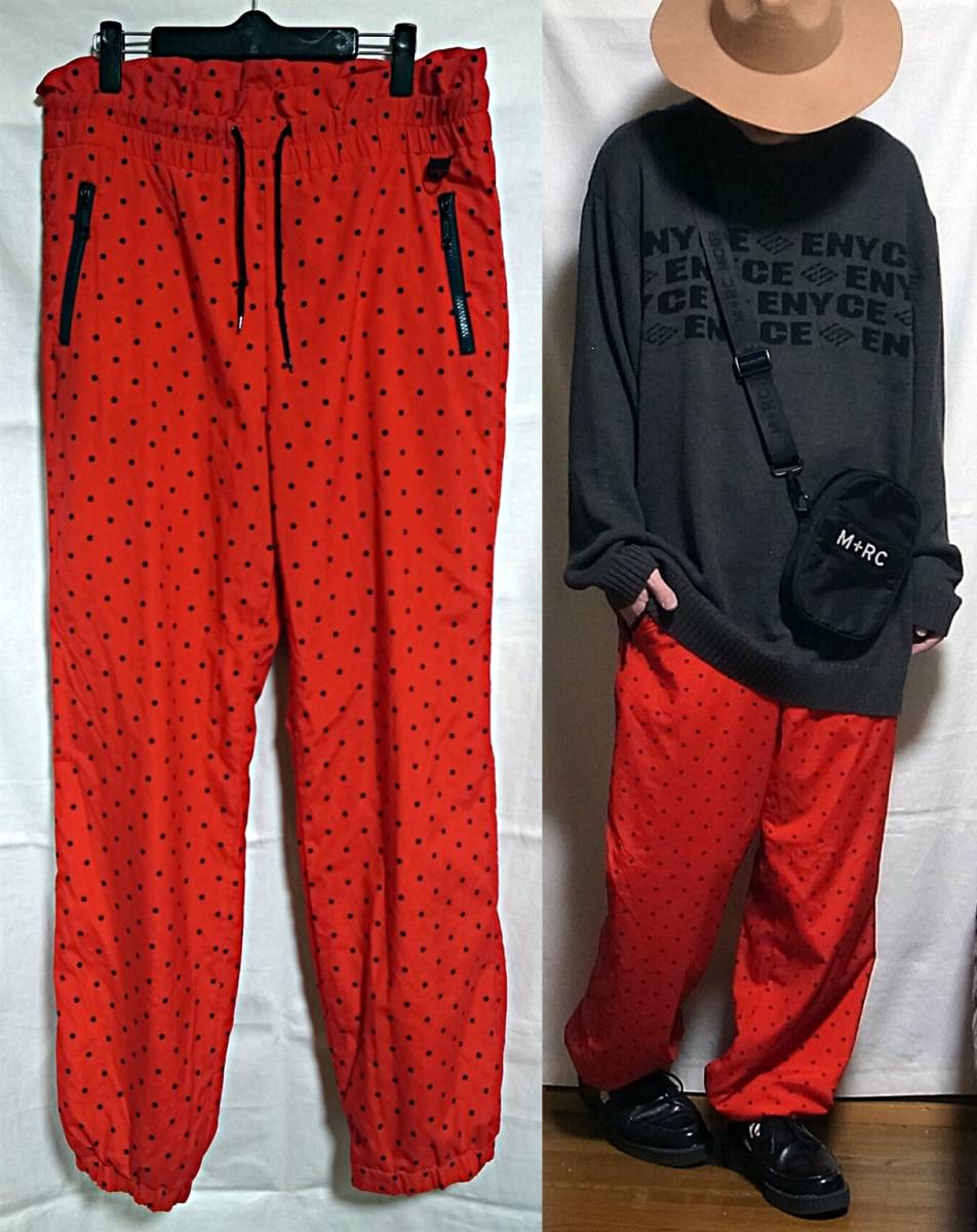 ポルカドット 希少 古着 ナイロンパンツ L 赤 黒 水玉 used old vintage Polkadot Trackpants red black