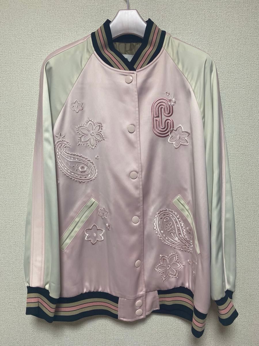 美品 COACH コーチ スタジャン スカジャン 桜 刺繍 ピンク 美品 COACH コーチ スタジャン スカジャン 桜 刺繍 ピンク