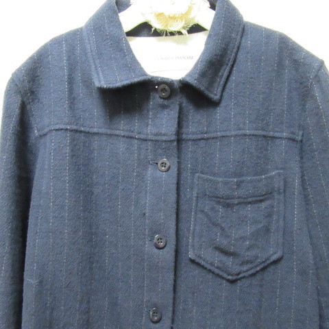 *LA MARINE FRANCAISE* La Marine Francaise * soft light weight nappy stripe shirt jacket outer garment navy made in Japan * outer autumn [ used ]