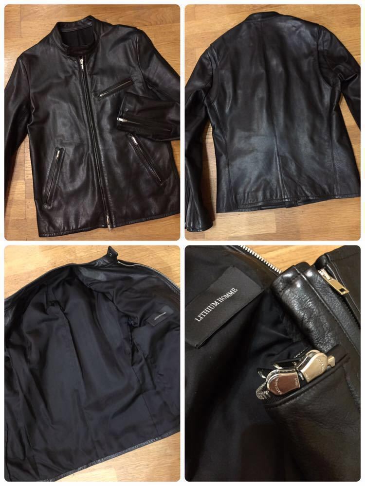 正規 LITHIUM HOMME SINGLE RIDERS JACKET BLACK COW LEATHER リチウムオム ブラック カウハイド シングルライダース レザージャケット★_画像4