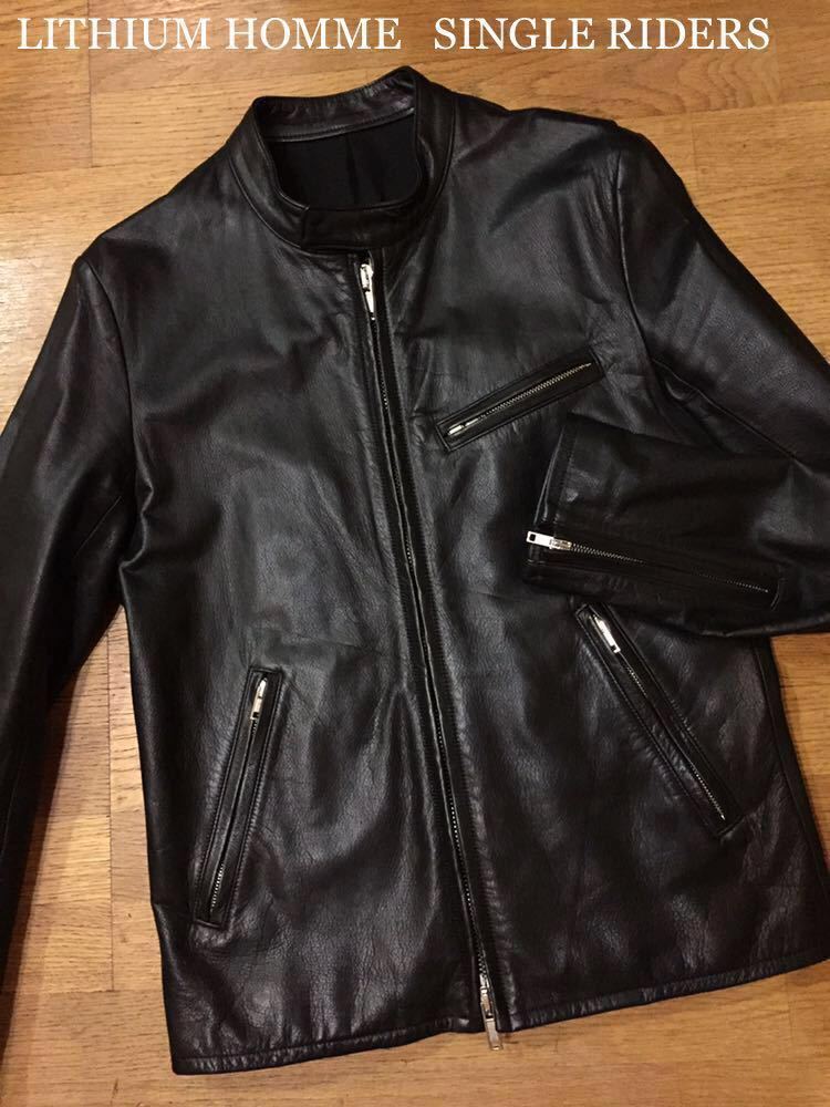 正規 LITHIUM HOMME SINGLE RIDERS JACKET BLACK COW LEATHER リチウムオム ブラック カウハイド シングルライダース レザージャケット★_画像8