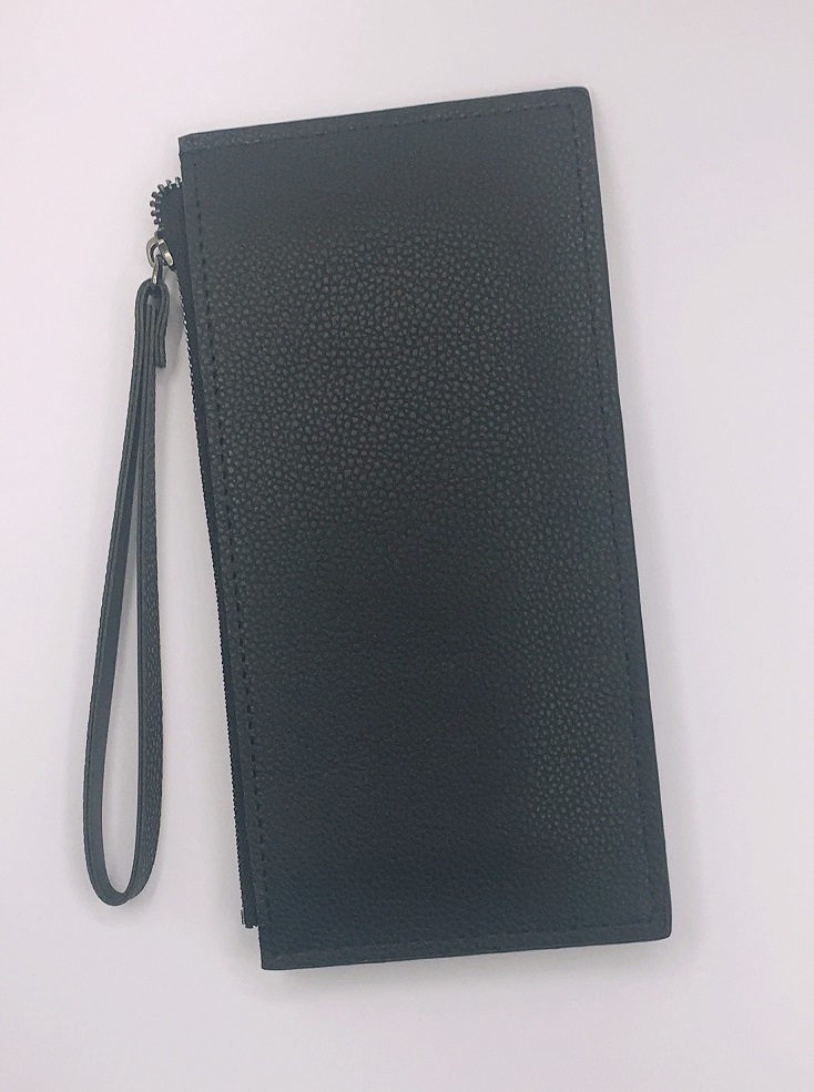 (0100) cat design high class fake leather purse . card-case long wallet rhinoceros f card inserting thin type smartphone inserting strap man and woman use ( black )