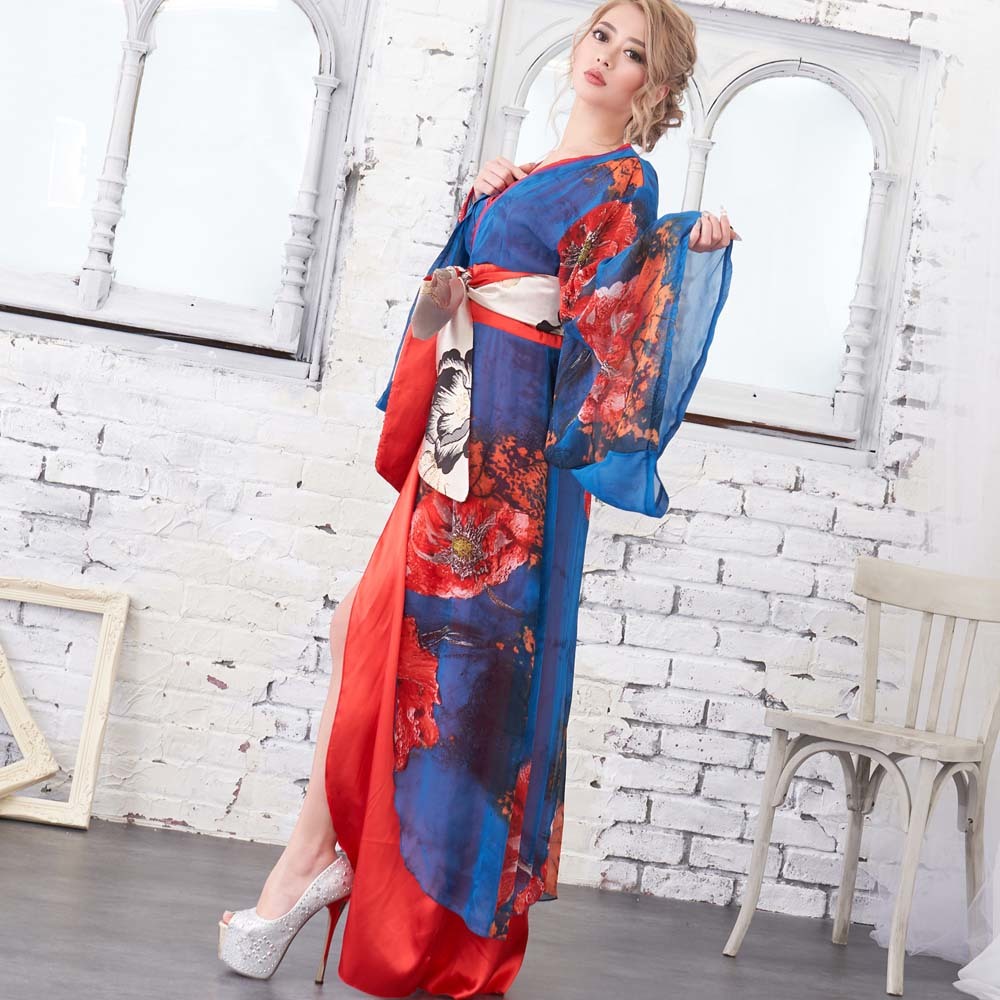 . глянец цветок . способ кимоно длинное платье костюм костюм костюмированная игра Event party Dance kya палочки .m платье 