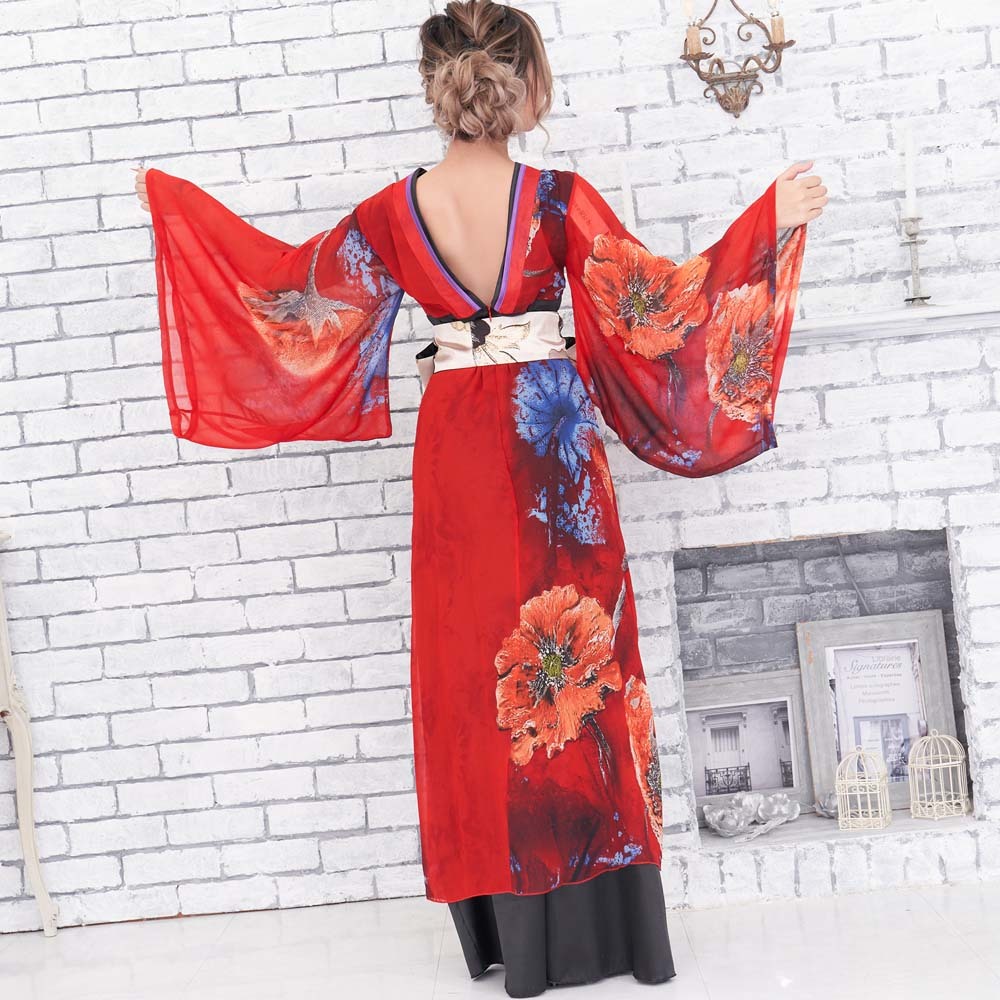 . глянец цветок . способ кимоно длинное платье костюм костюм костюмированная игра Event party Dance kya палочки .m платье 