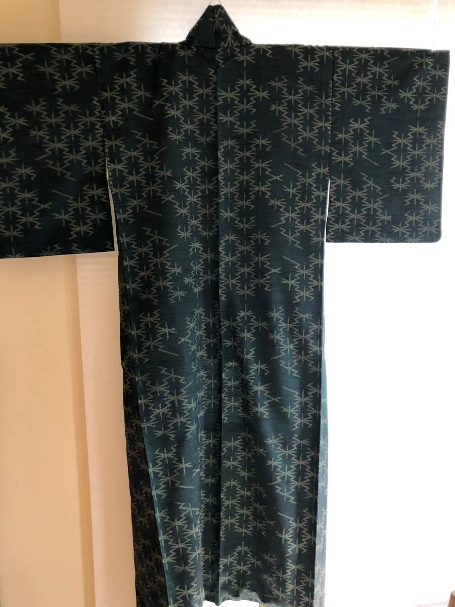 紬　着物　裄65cm 青緑