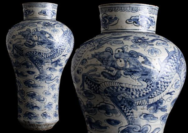 朝鮮美術 李朝 染付 青花 龍 竜紋 特大壺 立壺 壺(李朝)|売買 朝鮮美術 李朝 染付 青花 龍 竜紋 特大壺 立壺 壺(李朝)|売買