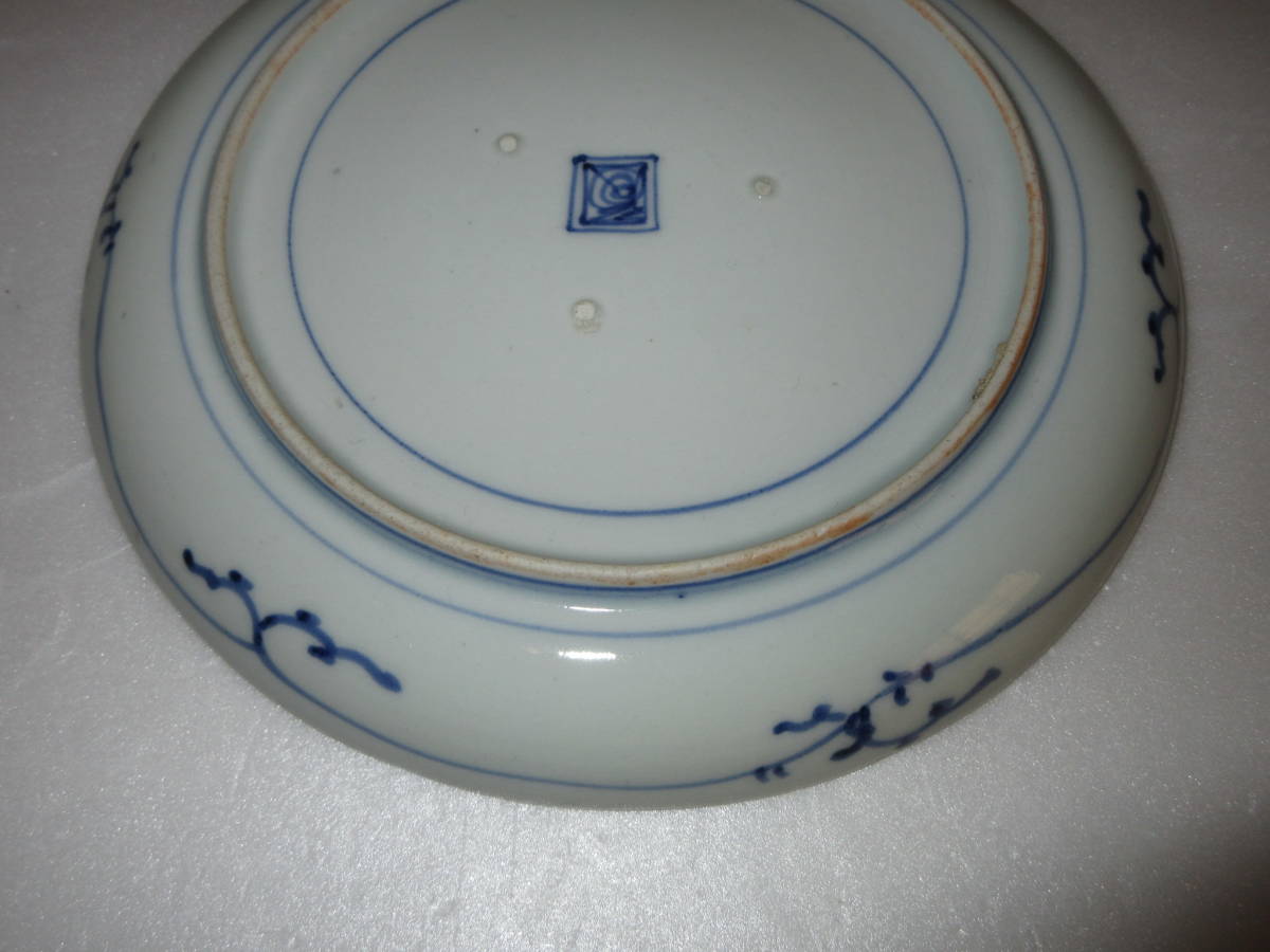 江戸時代中期】※古伊万里染付皿1客(19.2cm) 『柴垣・雪輪他