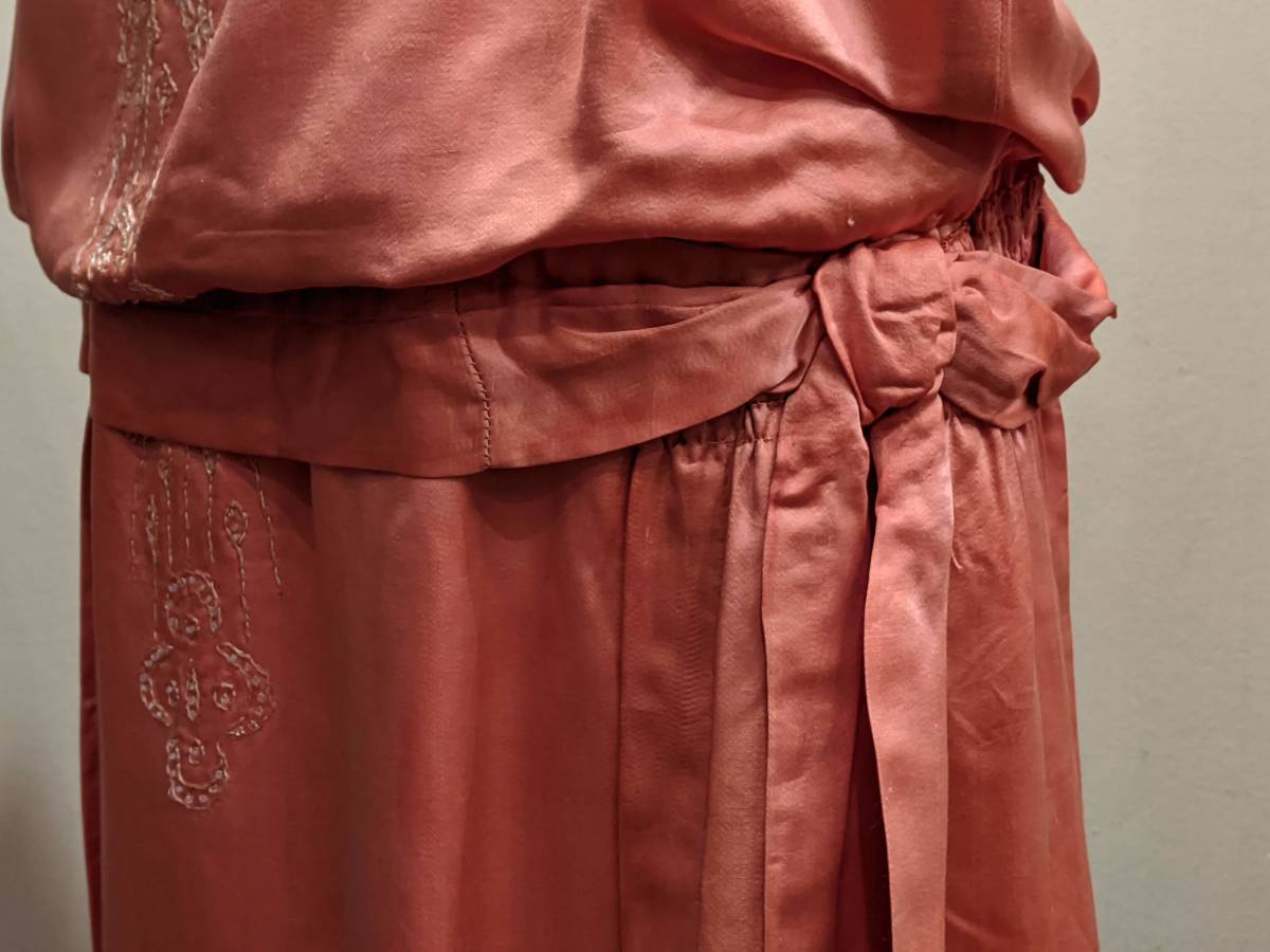 フランスアンティーク20’sシルクドレス/ビーズ装飾フラッパーワンピースアールデコモダンガールモガヨーロッパヴィンテージΓSD