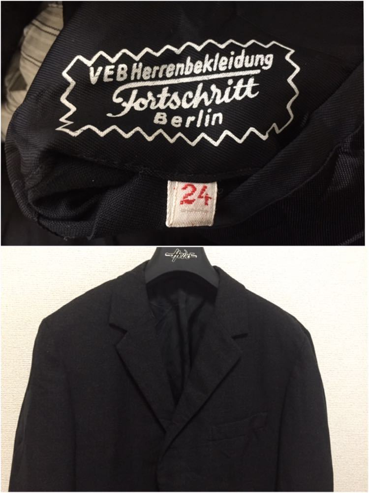 60's70's ヨーロッパヴィンテージ Fortschritt ベルリン ジャケット パンツ セットアップ MIXウール 24 黒緑赤/ファーマーズ ワーク ドレス_画像2