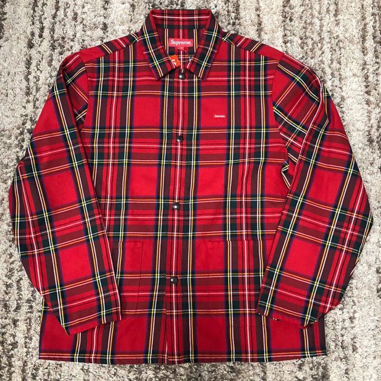 送料無料 M 新品 supreme 17aw shop jacket royal stewart 赤 チェック red check small box logo ボックスロゴ tartan ショップジャケット