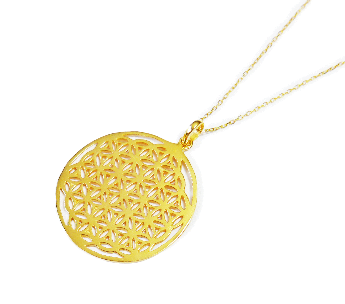 ★送料無(wú)料★［純金加工］宇宙のパワーがみなぎる神圣幾何學(xué)模様?Flower of Life?ゴールドヒーリングペンダント ?32mm（made in BALI）