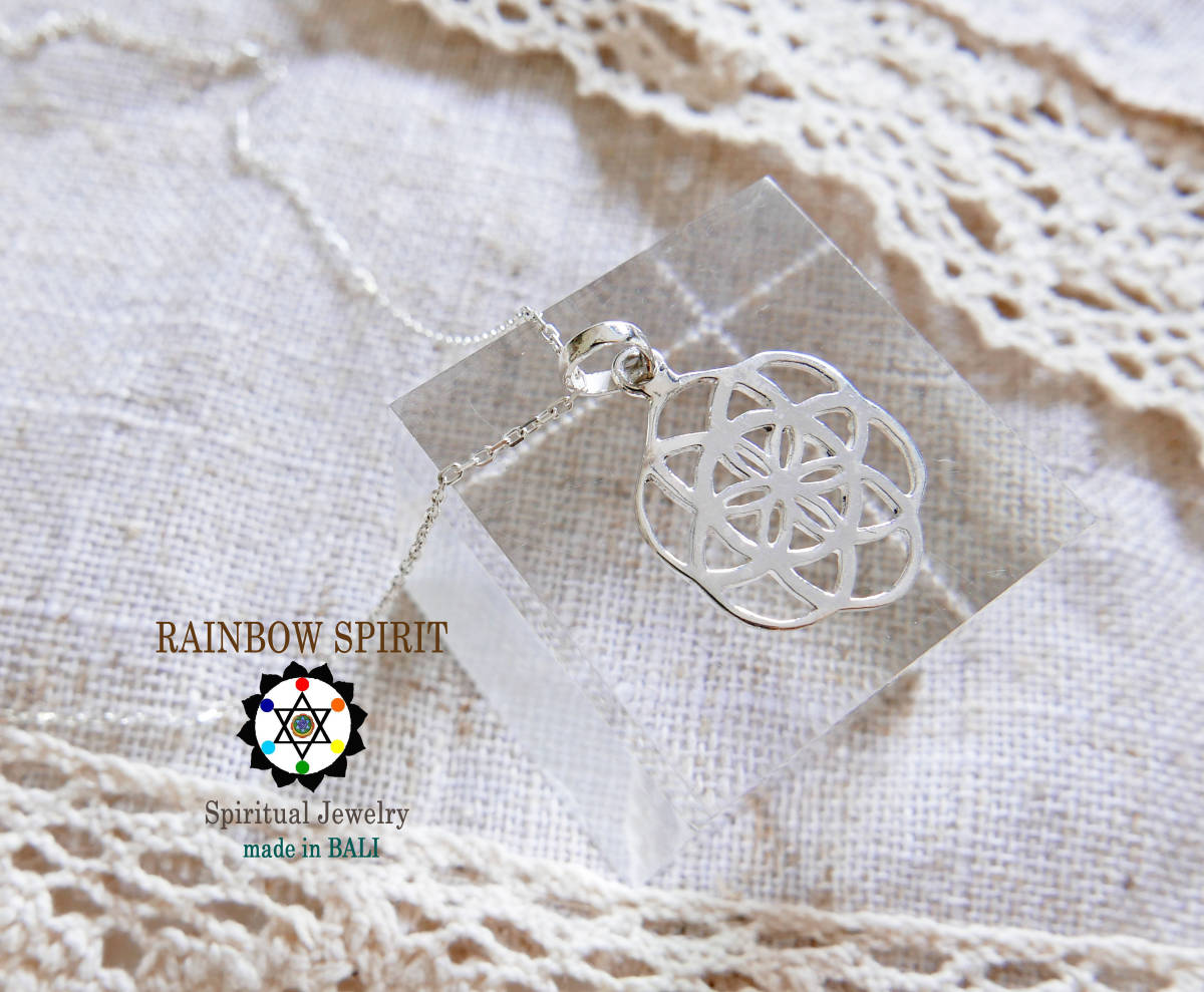 * free shipping *[ platinum processing ] cosmos power ..... god . geometrical pattern *Seed of Life* platinum healing pendant *17mm(made in BALI)