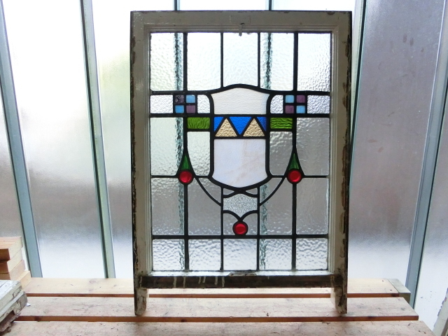 華麗 6S-499 ステンドグラス 紋章柄 ジュエルガラス 大型 イギリス 