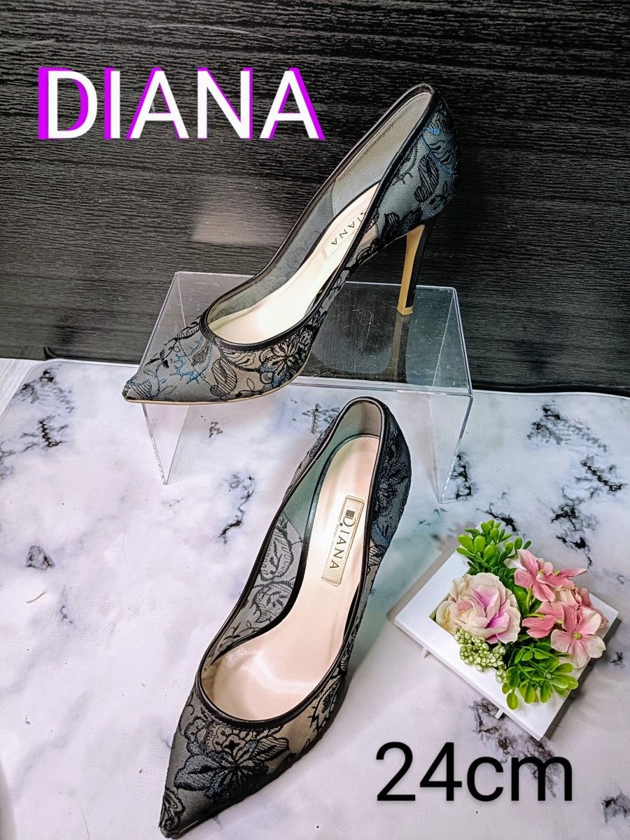 DIANA ダイアナ 花柄 レース 刺繍 シースルー パンプス 24cm DIANA ダイアナ 花柄 レース 刺繍 シースルー パンプス 24cm