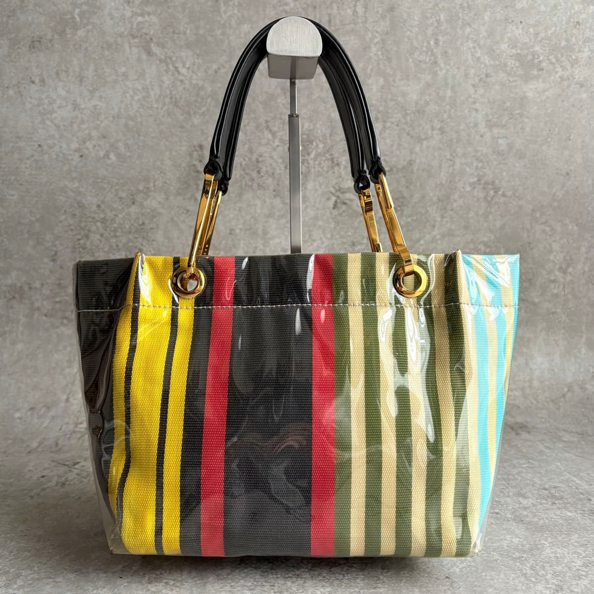 【良好品】 MARNI マルニ グロッシーグリップ ストライプ トートバッグ S バッグ