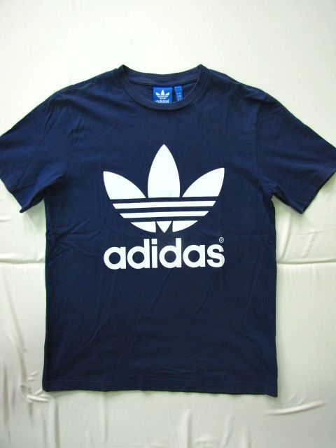 N816＊ adidas originals アディダス オリジナルス サイズO トレフォイル ロゴ 半袖 紺ネイビー Tシャツ　XL_画像1