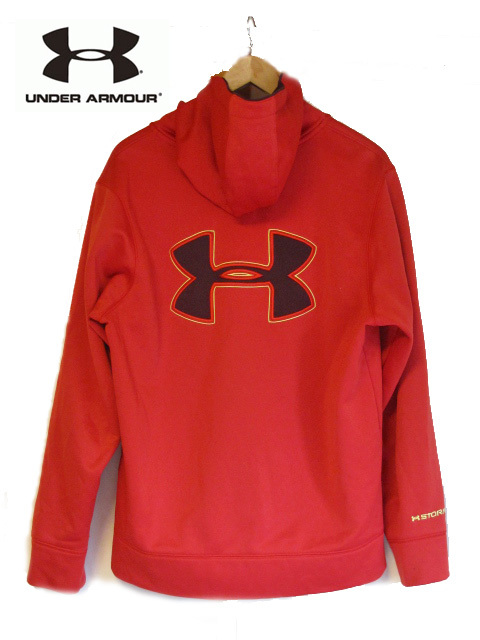 UNDER ARMOUR アンダーアーマー ビッグロゴ STORM バックロゴ フルジップアップ メンズパーカー 赤 Lサイズ