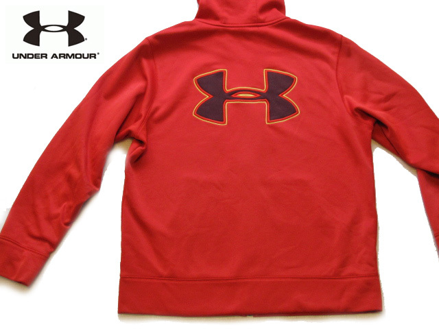 UNDER ARMOUR アンダーアーマー ビッグロゴ STORM バックロゴ フルジップアップ メンズパーカー 赤 Lサイズ