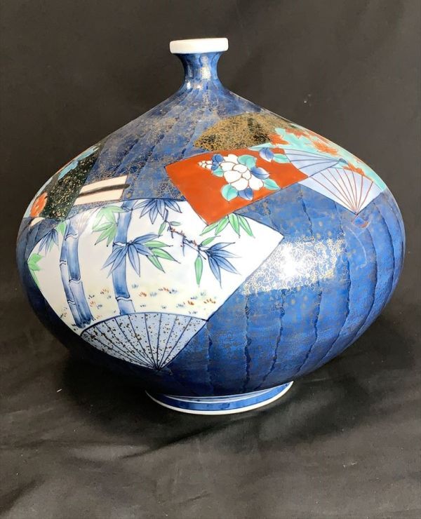 0u1k53B030 有田焼 伝統工芸士 江口天童 作 花瓶 高さ約24cm 共 0u1k53B030 有田焼 伝統工芸士 江口天童 作 花瓶 高さ約24cm 共